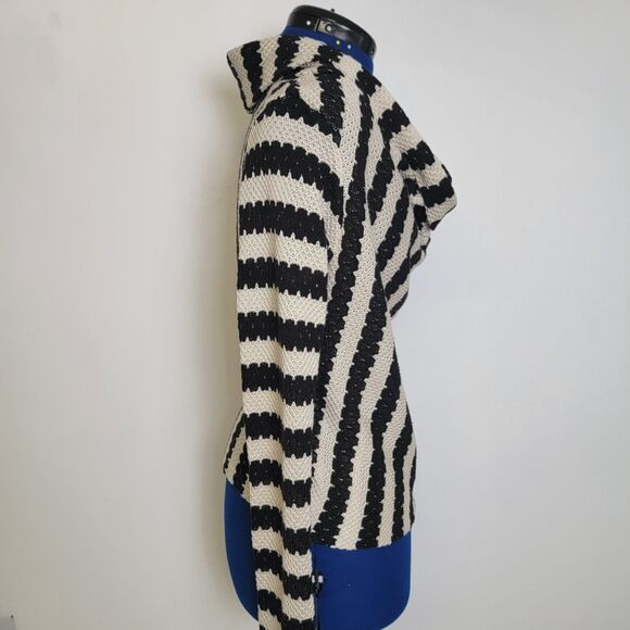 Freeway Womens Black White Stripe Gold Threads Cowl Neck Long Sleeve Sweater M - Picture 4 of 11